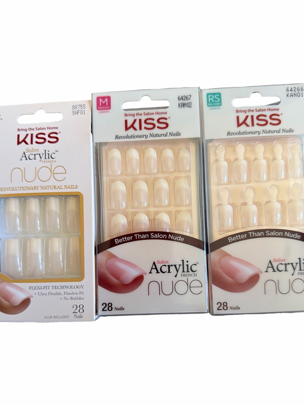 KISS Acrylic Nude French Press-On Nails – Natural Nude (Pack of 28 each)